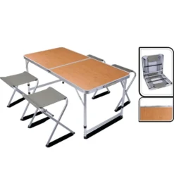 Foldable Camping Table With 4 Chairs 120X60X70Cm