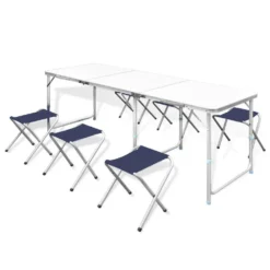 VIDAXL Foldable Camping Table Set With 6 Stools Height Adjustable 180x60 Cm